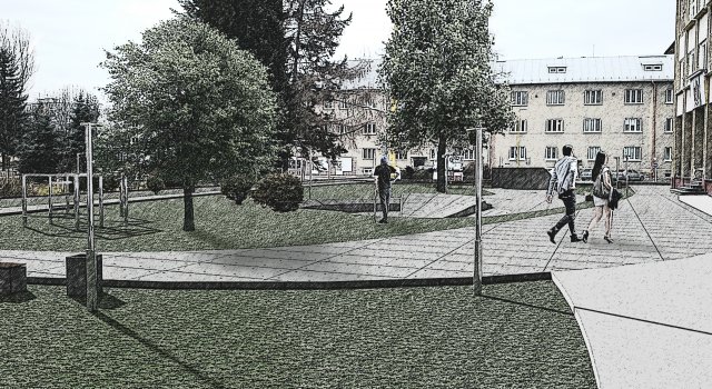 Omladina - Parkovisko pri pošte a park pred školou